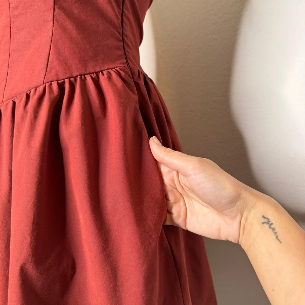 Free People East Side Red Lace Up Fit And Flare Mini Dress Pockets Size S